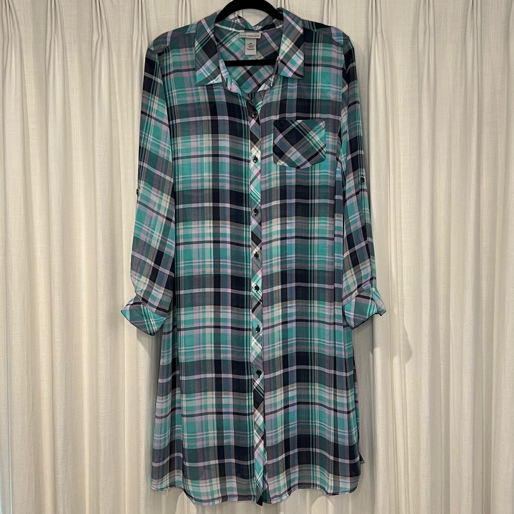 Catherines Women's Plaid Button Down Shirt Dress